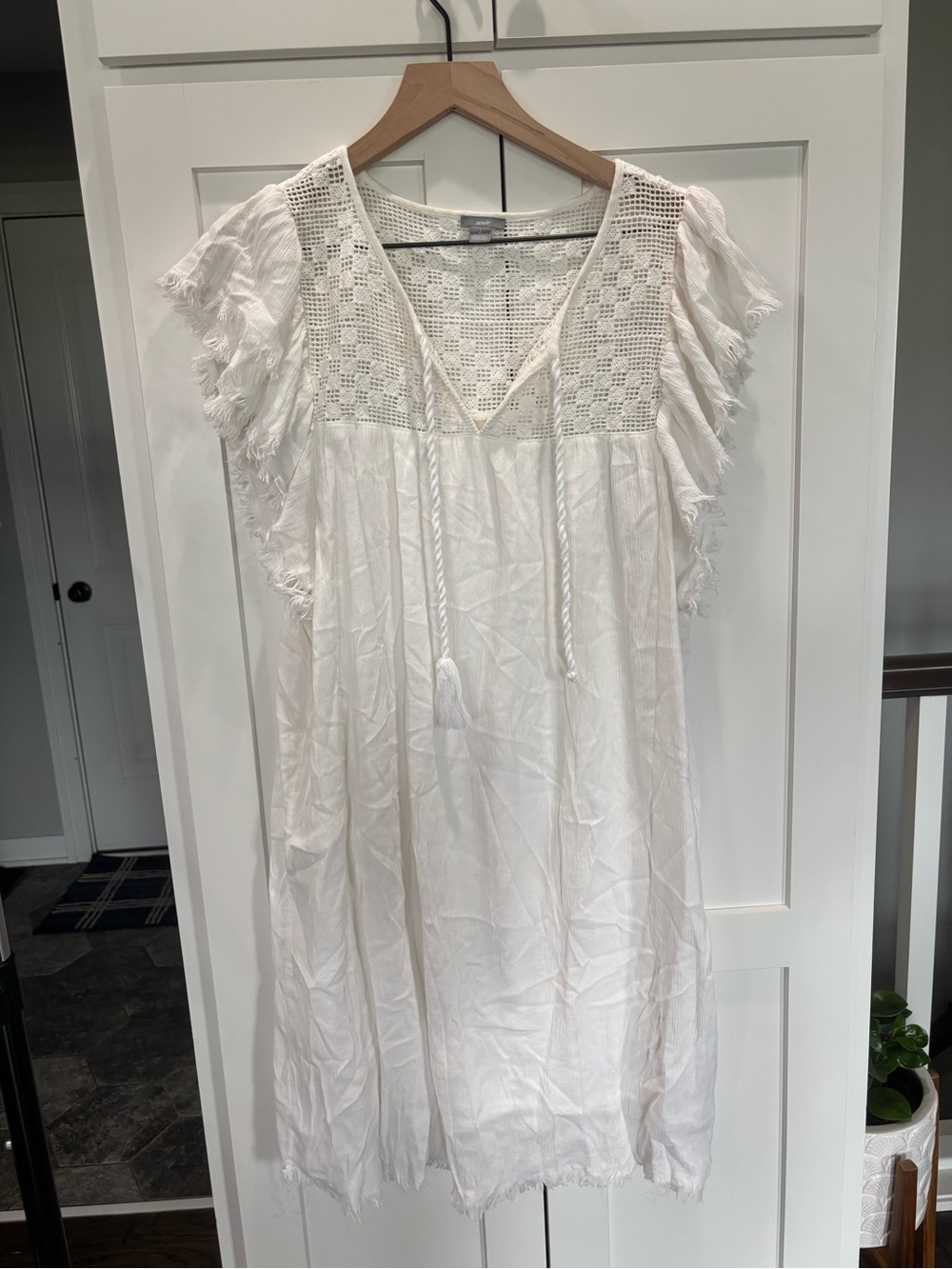 aerie White Crochet Open-Knit Dress